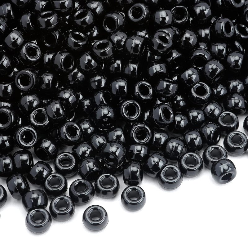 anpiwshjo Pony Beads 1100 Pcs,Beads for Jewelry Making,Bead for Bracelets Making,Plastic Bead for Crafts for Braids for Girls,Kandi Jewelry,Gifts for Girls (Black) - Image 1